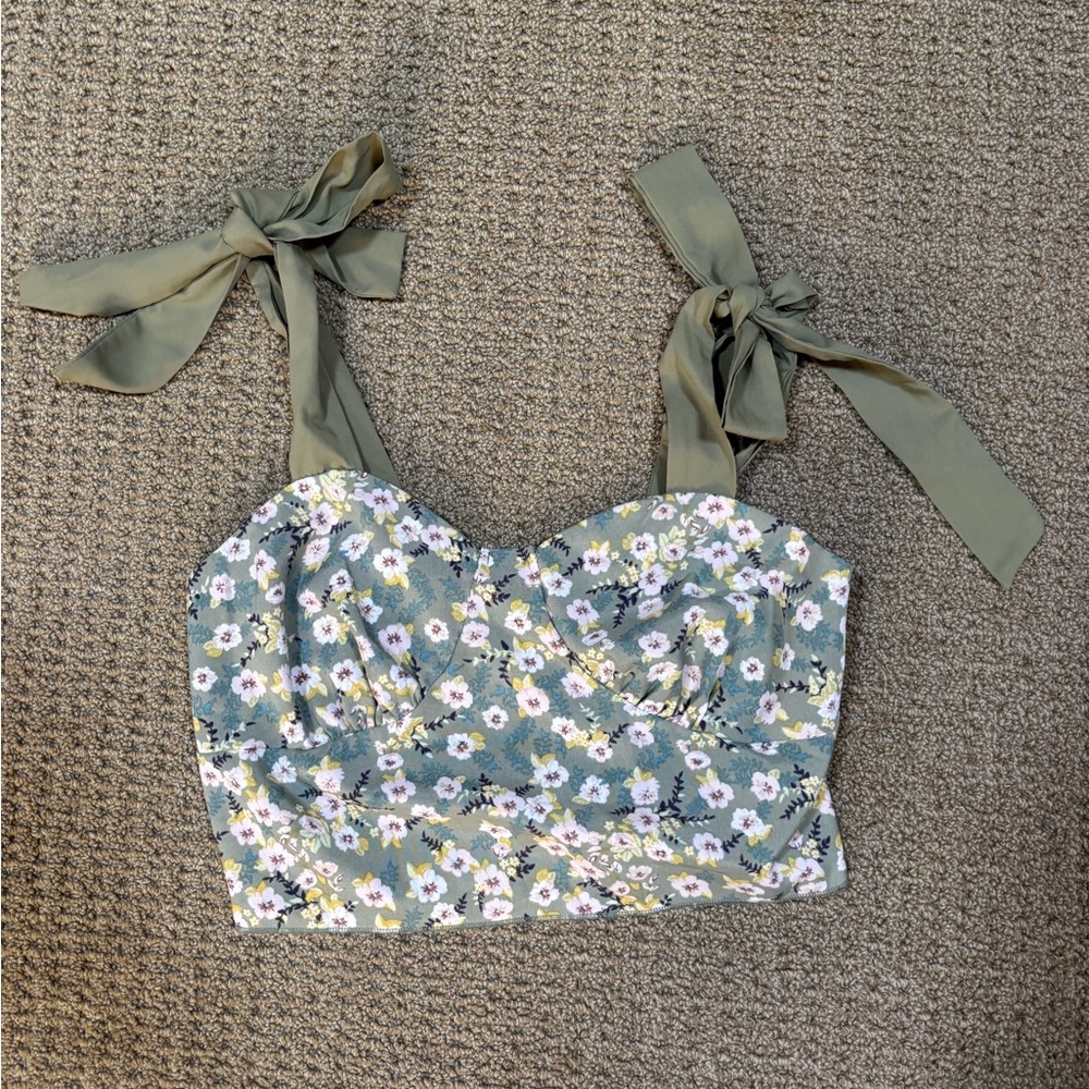 SHEIN Blue and White Bustier Tie Front Tank Top